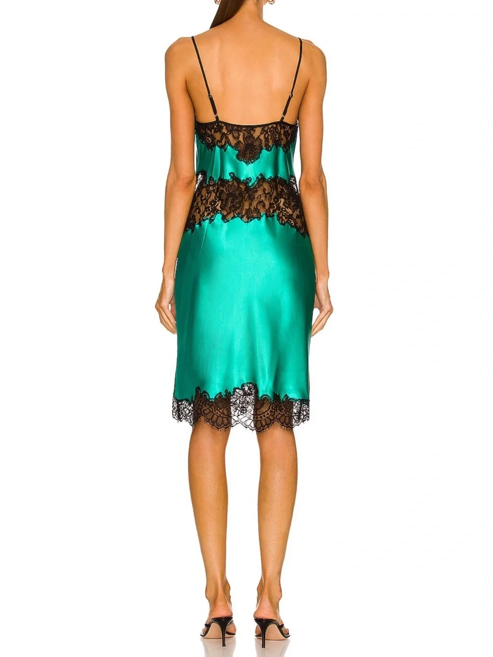 Fleur du Mal green silk Slip Dress with Black Lace Trim XS new - Picture 2 of 5